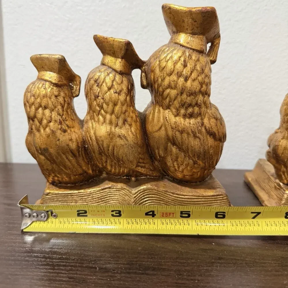 Vintage Graduate Owls Bookends Gold Marked Arnel’s Office Library Decor